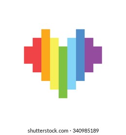 Pixel art style rainbow homosexual vector heart