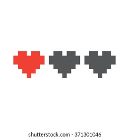 Pixel art style retro game hearts isolated vector illustration