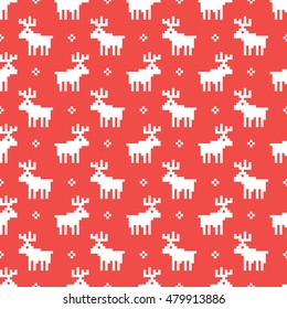 Pixel art style retro game deer seamless vector pattern red