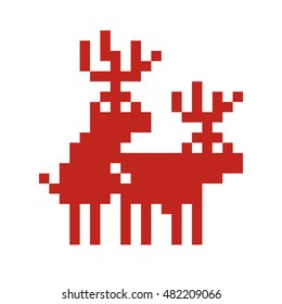 Pixel art style retro game two deers making love isolated vector illustration 