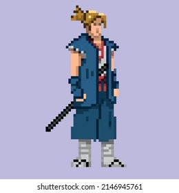 pixel art style samurai character