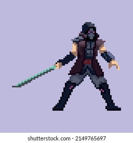 pixel art style samurai with sword character