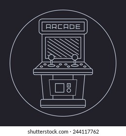 pixel art style simple line drawing of arcade cabinet isolated vintage white item on black