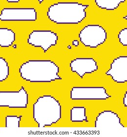 Pixel art style speech bubble seamless vector pattern yellow