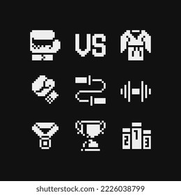 Pixel art style sport set, emoji. Achievement logo. 1-bit sprite. Design for logo game, sticker, web, mobile app, badges and patches. Isolated vector illustration. Game assets.