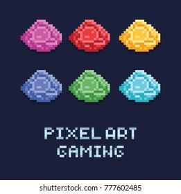 pixel art style vector illustration set of ore gems of different colors