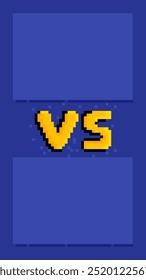 Pixel art style VS versus symbol in yellow on blue background. Ideal for game interfaces, competition graphics, matchups, and retro gaming themes.