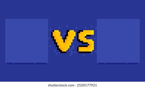 Pixel art style VS versus symbol in yellow on blue background. Ideal for game interfaces, competition graphics, matchups, and retro gaming themes.