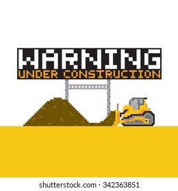 Pixel art style warning anded construction vector illustration