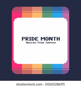 Pixel Art Style White Border Template with Queer Pride Rainbow Frame, Modern Minimal on Dark Blue Background