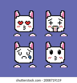 pixel art style of white cat emoticon set