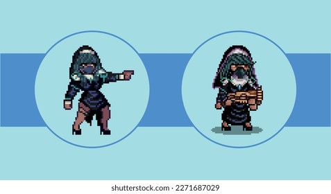 Estilo Pixel Art Woman Ninjutsu Carácter Animación Sprite cuadro por cuadro