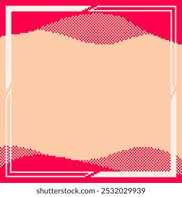 Pixel Art estilizado fundo bege com ondas vermelhas e quadro branco modelo de borda