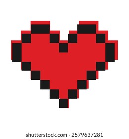 Pixel art Stylized Heart Red with black stroke. St Valentines Day greeting design element Minimalism