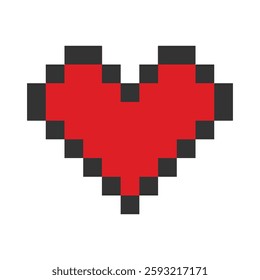 Pixel art Stylized Heart shape in red and Black stroke St Valentine Day greeting design element idea