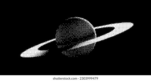 Pixel Art Stylized Saturn Planet with Rings. Black Space Background. Universe and Space Travel Concept. Minimal Pixel Art Style Vector Space Illustration.