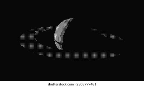 Pixel Art Stylized Saturn Planet with Rings. Black Space Background. Universe and Space Travel Concept. Minimal Pixel Art Style Vector Space Illustration.