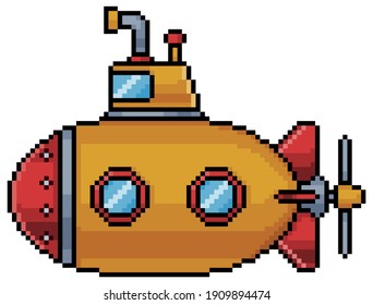 Pixel art submarine vector icon for 8bit game on white background