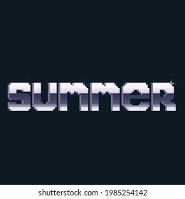 Diseño de texto cromado de estilo retro de verano con arte de píxeles.