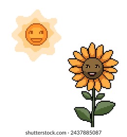 pixel arte de la cara de la flor del sol fondo aislado