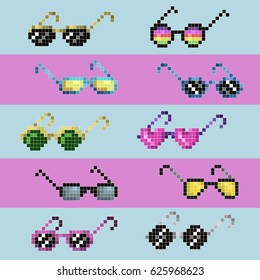 pixel art sunglasses color set pattern