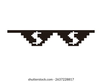 Pixel art sunglasses with white light reflection money, vector, isolated on transparent background
