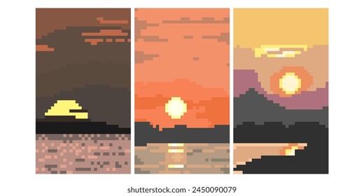 Pixel art sunset landscape	background