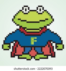 Pixel art super hero frog illustration character.