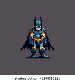 Pixel art of a superhero. Vector illustration in a flat style.