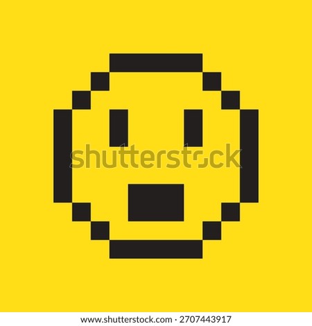 Pixel Art Surprised Emoji with Open Mouth on Bright Yellow Background Featuring Classic 8-Bit Style Expression and Retro Digital Design