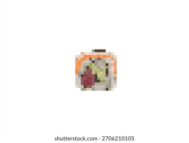 Icono de rollo de sushi Pixel Art. 8 bits. Desarrollo de juegos, App móvil. Ilustración vectorial aislada.	