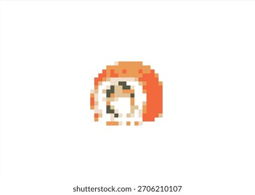 Icono de rollo de sushi Pixel Art. 8 bits. Desarrollo de juegos, App móvil. Ilustración vectorial aislada.	