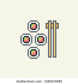 Pixel art Sushi rolls vector icon. Fast food set  for web design, mobile app, stickers and games.