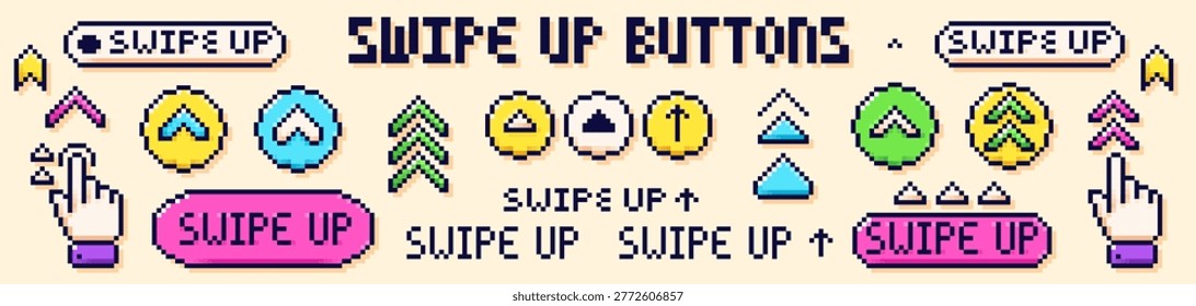 Pixel art swipe up color buttons and arrows.