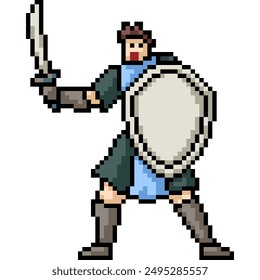 pixel art of sword shield warrior isolated background