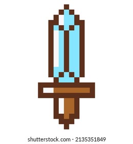 Icono de vector de espada de arte de píxeles aislado en fondo blanco.