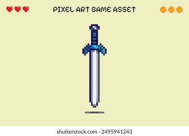 Pixel Art Schwert Video Spiel Asset Vektor isolierten Hintergrund 2D Sprite Blatt Zeichen Design Retro Vintage