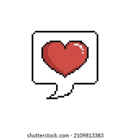 Pixel art symbol of message with heart on a white background.