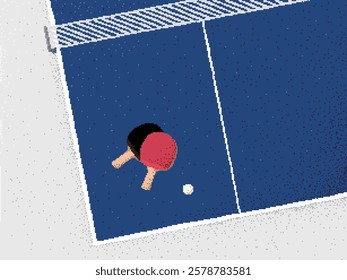 Pixel art table tennis paddle and table horizontal shows the image of table tennis vector illustration graphic EPS 10