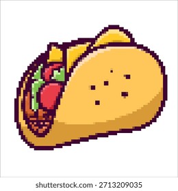 Pixelart Taco einzeln auf weißem Hintergrund. Vektorgrafik