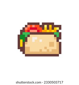 El Taco de Arte Pixel. Ilustración de comida rápida de estilo retro 8 bits. Ideal para Sticker, Elemento Decorativo Retro, Activo de Juego, Emoji o Avatar de Geek Cute.