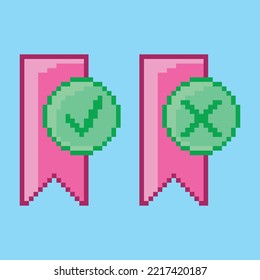 Pixel art. Tag agree and cancel icon ilustration 