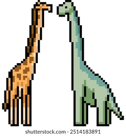 pixel art of tall giraffe dinosaur isolated background