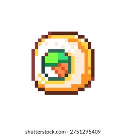 Pixel Art Tamago Sushi Roll Icon. Retro 8 Bit Japanese Pixel Egg Food Vector Illustration for Game UI, Stickers and Menu Design