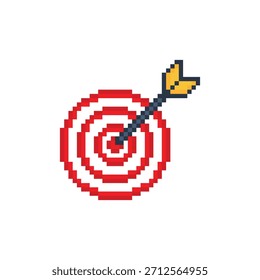 Icono del Vector del objetivo y de la flecha 8 bits del arte del pixel para el logotipo del juego de ordenador	
