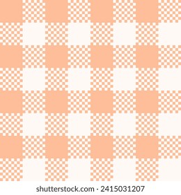 Pixel art tartan seamless pattern. Peach fuzz colors of the year 2024. Vector illustration