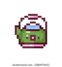 Pixel Art Teapot. Retro 8 bit Style Traditional Oriental Beverage Symbol, Representing the Elegant Ritual of Asian Tea Ceremonies. Ideal for Sticker Decorative Element, Game Asset, Emoji, Patch.	