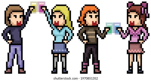 pixel art of teenager couple party
