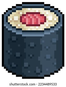 Pixel art tekkamaki sushi japanese food vector icon for 8bit game on white background
