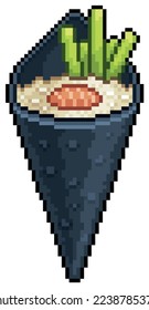 Pixel art temaki sushi, japanese food vector icon for 8bit game on white background